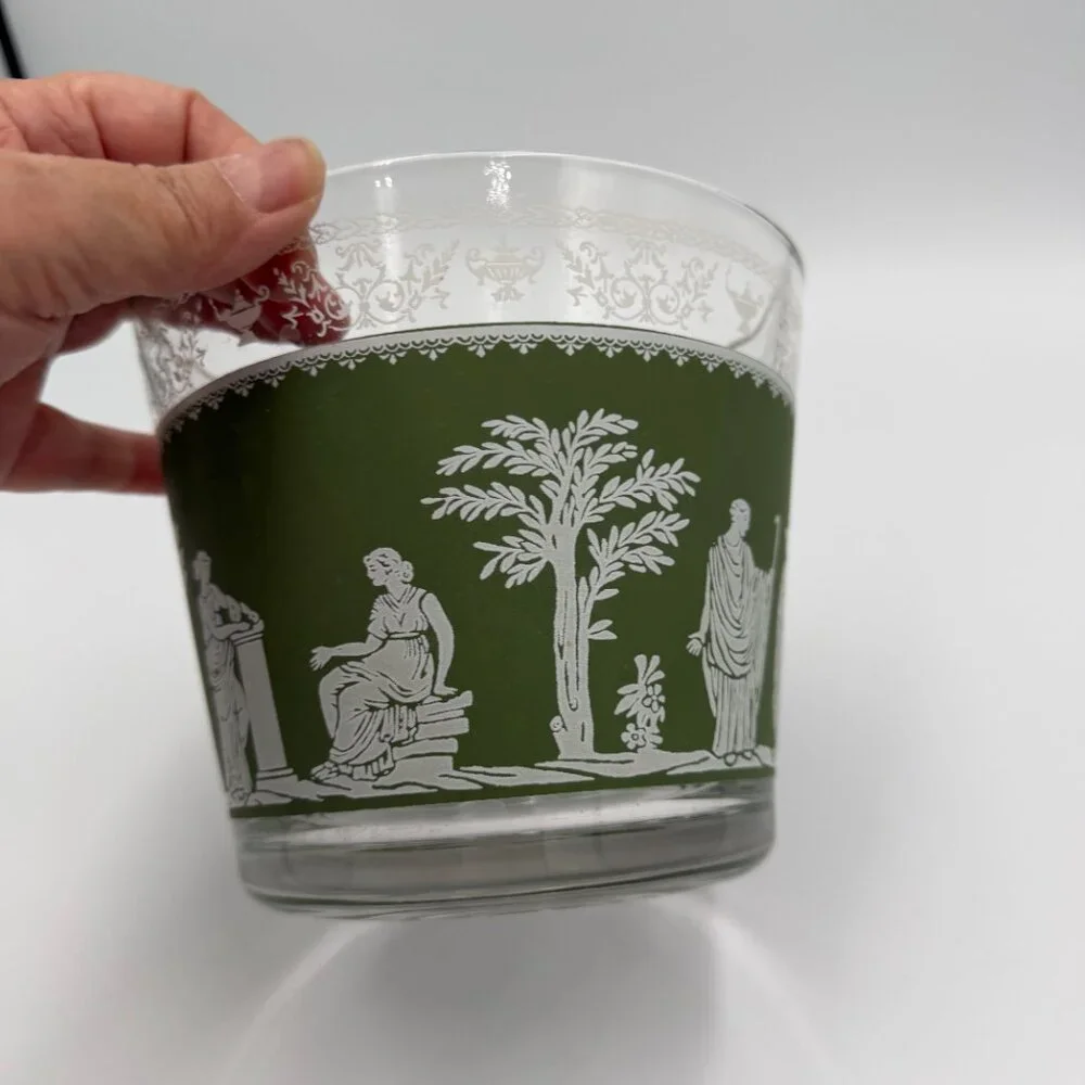 Jeanette Vintage Glass Hellenic Greek Gods Ice Bucket, MCM, Barware, Collectible